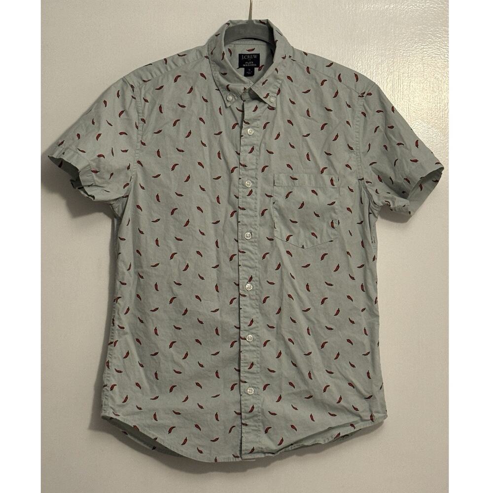 J Crew Flex Washed Short Sleeve Slim Hot Pepper Print Shirt - Size S
